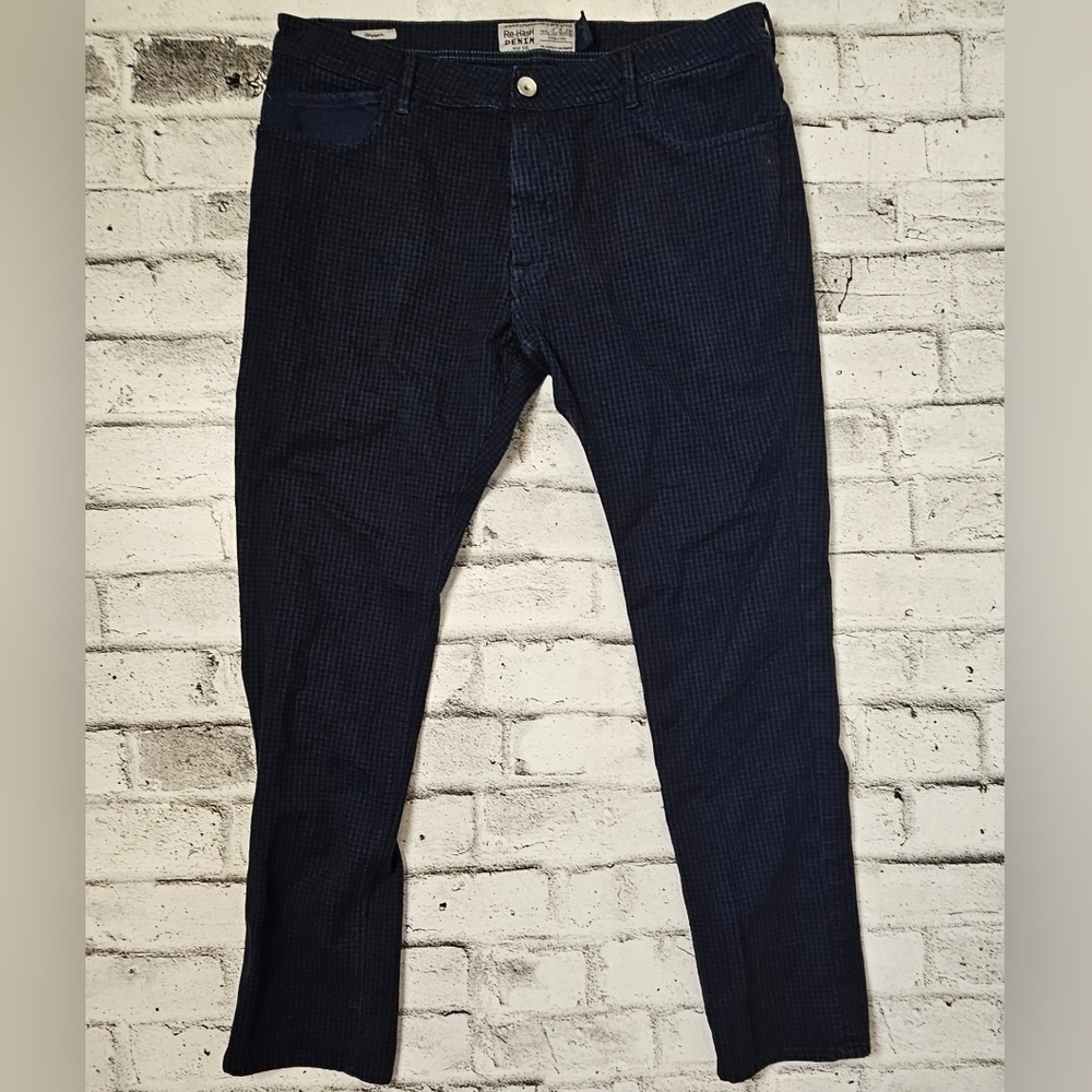 Re-Hash Men’s Checkered Denim Pants Blue Size 40 Contemporary Fit - Picture 2 of 10